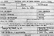 Certificado de nacimiento de Marilyn Monroe (9203 bytes)